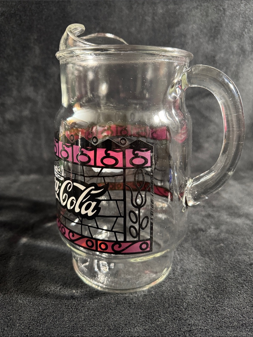 Vintage 1970s Coca Cola Tiffany-style Stained Clear Glass Pitcher - Picture 3 of 11